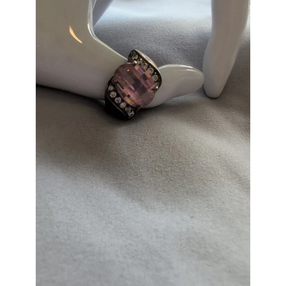 Sterling Silver 925 Pink & White Cubic Zirconia Cocktail‎ Ring Size 7